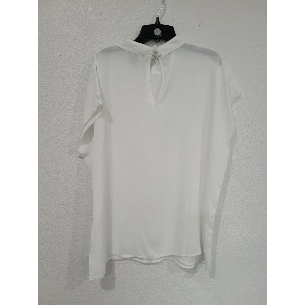 Halogen Womens White Mock Neck Keyhole Back Sleeveless Blouse‎ Plus Size 1 #22